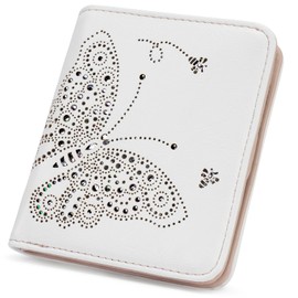 KITEVIUN Wallets for Women RFID Blocking Slim Bifold Womens Wallet Mini Compact with Zipper Butterfly Design Wallet Women White
