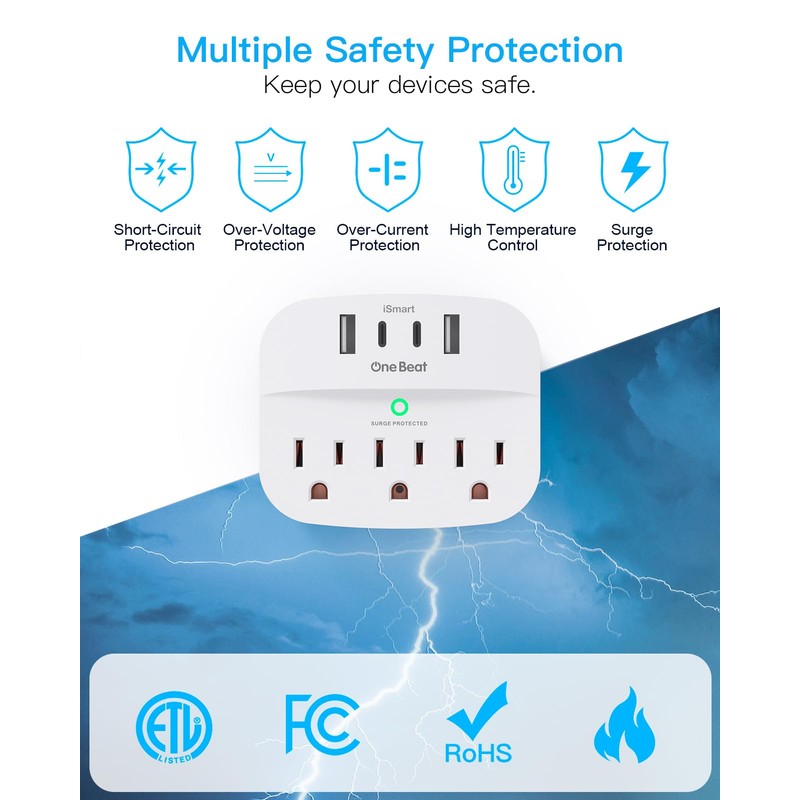 Multi Plug Outlet Splitter with USB,Surge Protector Outlet 1 Pack