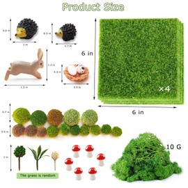 QuarenDen Miniature Garden Accessories, 36Pcs, 6in x 6in Fairy Artificial Grass, Fake Moss, Mini Fairy Garden Grass, Fairy Garden kit for Dollhouse Decoration Plant House Decor