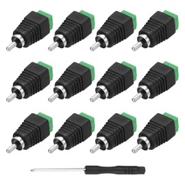sourcing map 12Pcs RCA Cable Solderless Adapter, Audio/Video Speaker Wire RCA Male Plugs, Screw Terminal Connector, Black(Includes Screwdriver)