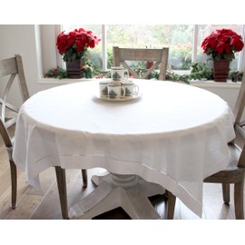 CleverDelights White Hemstitch Square Tablecloth - 60 x 60 Inch - 55/45 Linen Cotton Blend