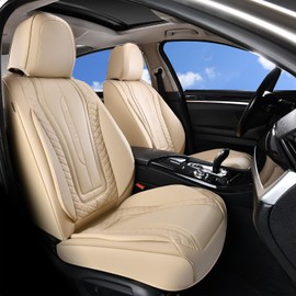 Coverado D-9110 Universal Leather Car Seat Protectors Full Set, Waterproof Seat Covers for Front and Back Seats, Faux Leather Seat Covers Universal Fit for Most Cars (Beige01, FrontPair)