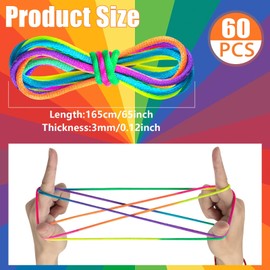 Cats Cradle String Game, 60Pcs Rainbow Color Finger String Toy String Hand Game Supplies for Kids Adults