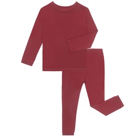 GUISBY Baby Boys Girls Toddler Kids Rayon of Bamboo Snug fit Sleepwear Two Piece Sets Pjs for Daily Life Maroon 3T