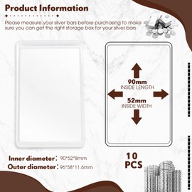 Ctosree 10 Pcs 10 oz Silver Bar Holder 10 oz Silver Bar Storage Case Clear Silver Bar Case Acrylic Storage Container Fit Silver Bar Box for 10 oz Silver Bar 10 Ounce Bar