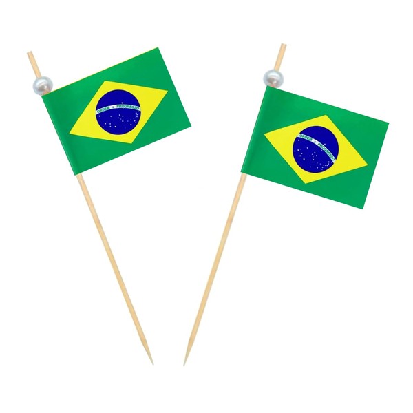 JAVD Brazil Flag Brazilian Toothpick Flags, Small Mini Stick Cupcake