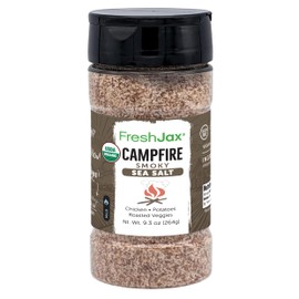 FreshJax Organic Campfire Smokey Sea Salt (9.3 oz Bottle) Non GMO, Gluten Free, Keto, Paleo, No Preservatives Smoked Organic Sea Salt