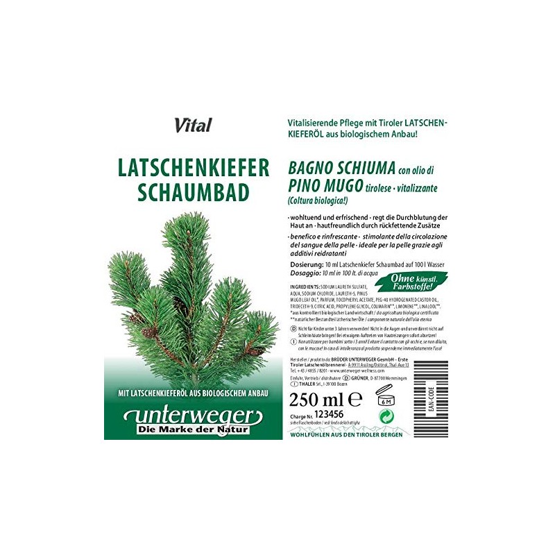 Unterweger Organic Mountain Pine Foam Bath 250 ml Made from