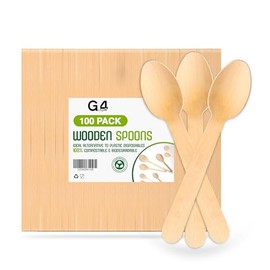 G4GADGET 100x Wooden Spoons - Disposable Biodegradable Birch Wood Utensils for Parties, Picnics, Weddings, BBQs, and Events