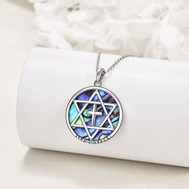 DAYLINLOVE Jewish Star of David Necklace 925 Sterling Silver Cross Star of David Pendant Necklaces Judeo Christian Religious Star of David Jewelry Christmas Religion Gifts for Women Men Girls