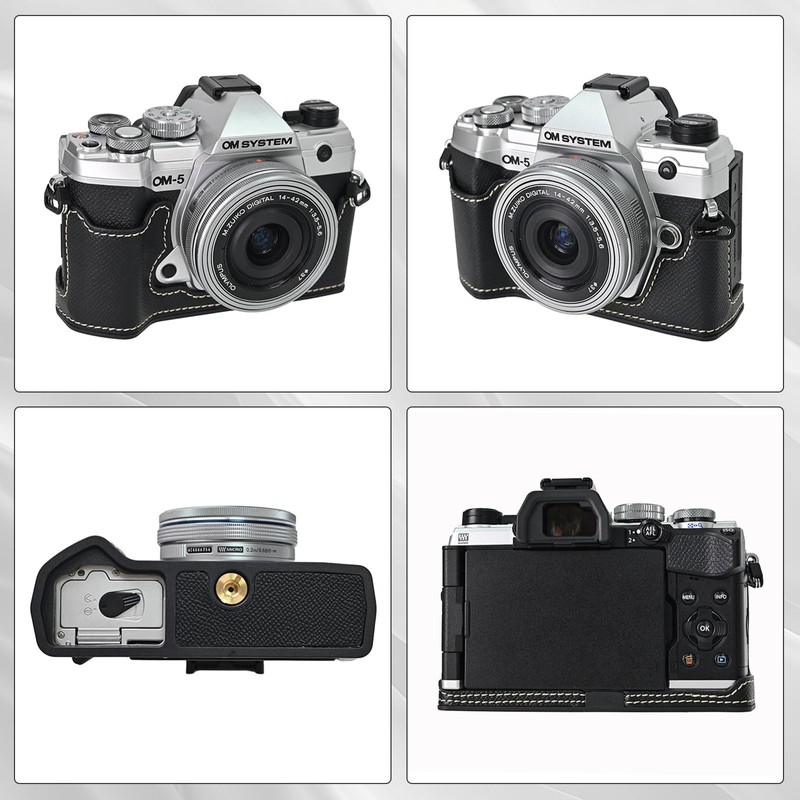 Rieibi PU Leather Half Case for Olympus OM-5/Olympus OM-D E-M5