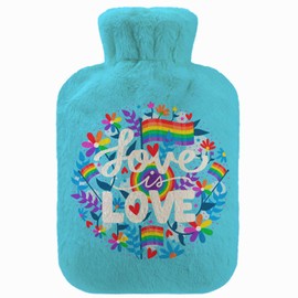 Hot Water Bottle with Minky Pullover Cover 2 Litre Bed Bottle with Beautiful Fleece Print Cover Rubber Hot Water Bottle with Lid Love Love Blue [092]