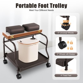 Beauty Salon Nail Or Foot Bath Spa Portable Esthetician Trolley Cart, Pedicure Cart for Foot Rest Pedicure Manicure Funiture Massage Table Salon Supplies, Pedicure Trolley Cart Footrest Stand (Coffee)