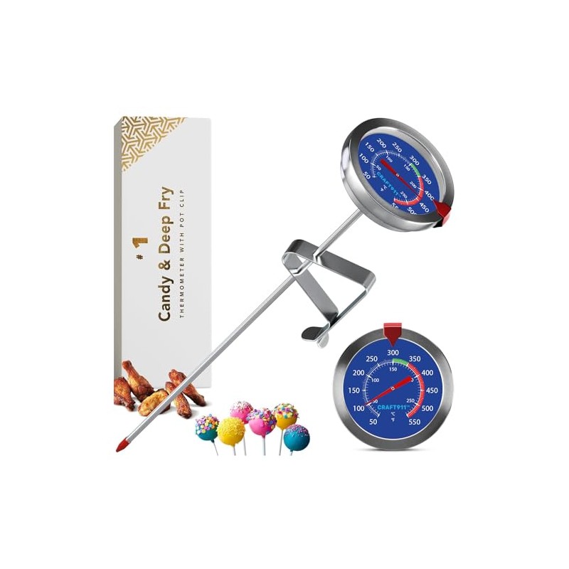 CRAFT911 Candy Thermometer with Pot Clip -Essential for Cooking -