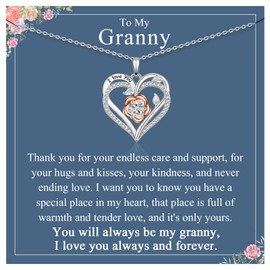 JETBON Granny Gifts - Granny Gifts Necklace - Silver Heart Rose Pendant Necklaces Jewellery for Women, Great Granny Birthday Gifts from Grandchildren, Thoughtful Granny Christmas Mothers Day
