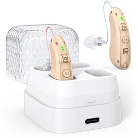 Rechargeable Hearing aids for Seniors, Behind-The-Ear Hearing aids, Digital amplifiers for Adults with Hearing Loss, Hearing aids with Noise Reduction (Brown)
