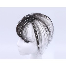 Hair Bangs with Top Piece Clip in Seamless Topper&Fringe Extension Hand Made (Black, One size)