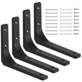 Knpwer Pack of 4 Black Shelf Brackets, 8 Inch Heavy Duty Shelf Brackets, Industrial Shelf Brackets, Multifunctional Metal Angle 90 Degrees (15 x 20 cm)