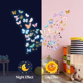 Luminous 3D Glow in The Dark Butterfly Wall Decors Removable Butterfly Wall Stickers for Girls Bedroom Accessories DIY Art Crafts Decor Decal for Nursery Living Room Bedroom Home Decorations