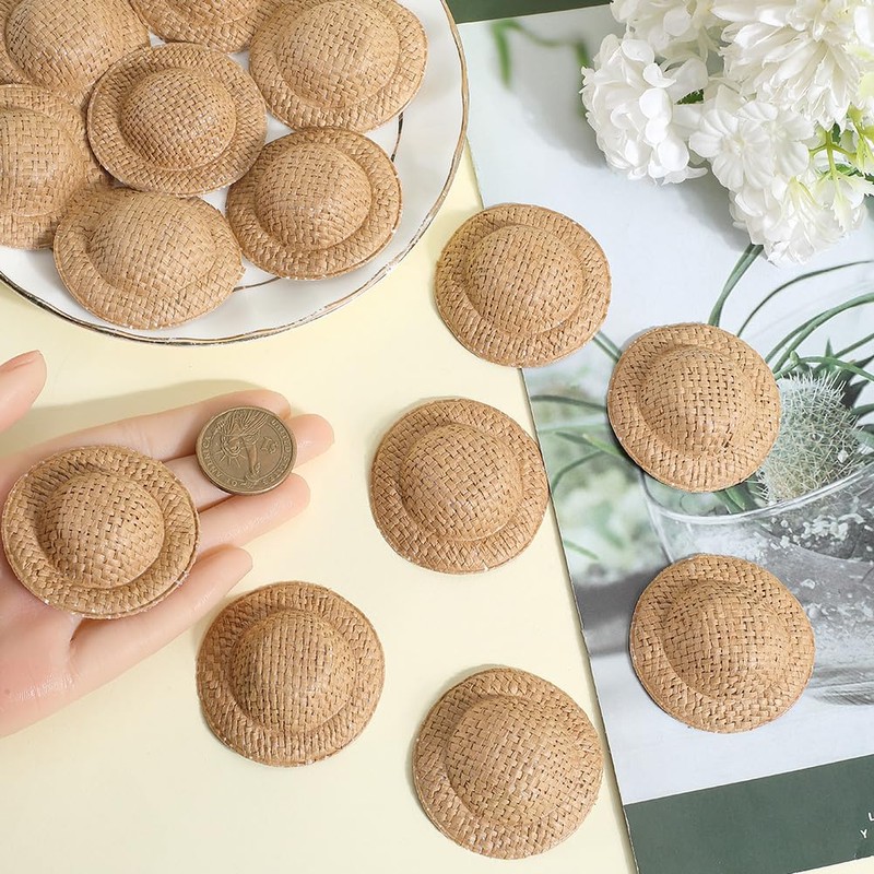 SUNNYCLU 40Pcs Mini Woven Hat Miniature Straw Hats Bulk Dark
