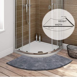 Seavish Luxury Grey Shag Curved Bath Rug, 18 x 57 inch Non Slip Microfiber Soft Absorbent Fanned Shower Mats Washable Bathroom Rug Corner Bath Tub Floor Carpet for Quadrant Shower Stall