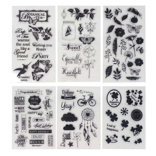 Honbay 6 Sheets Different Theme Friendly Phrases Pretty Patterns Silicone