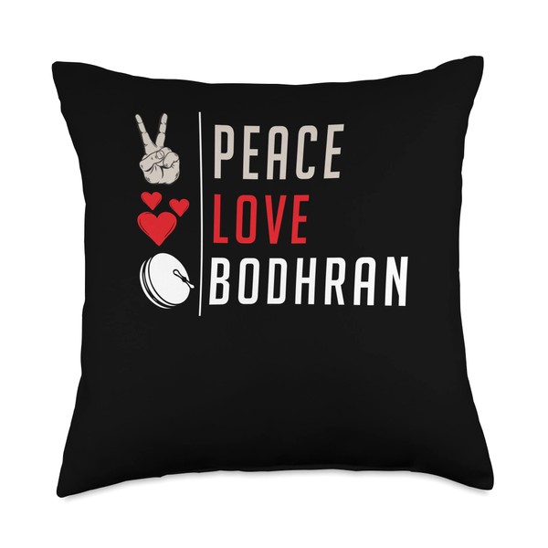 Peace Love Bodhran Drum Irish Instrument Bodhran Player Throw Pillow