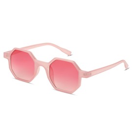Freckles Mark Retro Hexagon Sunglasses for Men Women Vintage Small Square Glasses (Milky Pink/Pink)