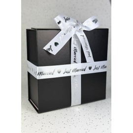 Just Married White and Silver Coloured Ribbon 2m x 22mm for Cakes, Wrapping Paper, Bows, Attachments, Gift Packaging, Boxes, Balloons, Cards, Handicrafts, Customizable, Wedding Anniversary