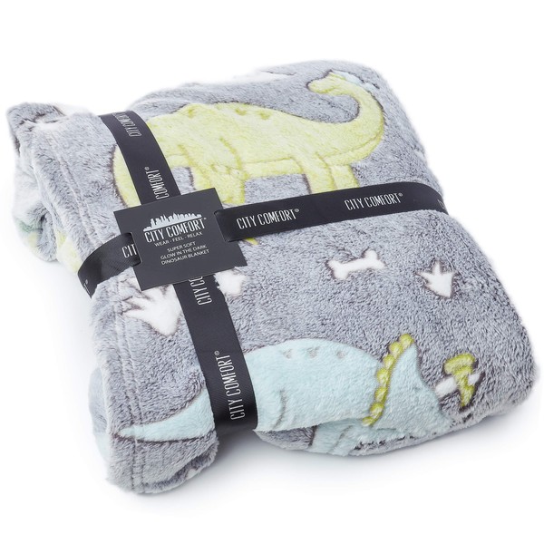 Fleece Blanket Kids Dinosaur Glow in the Dark Fluffy Soft Kids Throw Blanket