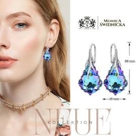 Baroque Hanging Earrings 925 Silver Austrian Crystal - Jewellery Real Silver Earrings for Women - Drop Earrings Ideal for Gifts for Women, Sterling Silver, Cubic Zirconia
