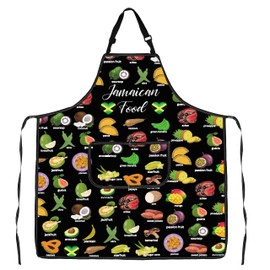 JXGZSO Jamaican Food Kitchen Apron With Pockets Jamaica Lover Gift Caribbean Food Kitchen Cooking Grilling Apron (Jamaican Apron)