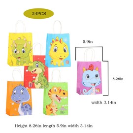 AHYCS Dinosaur Party Bags - 24Pcs Dinosaur Party Favor Bags, Candy Treat Bag for Dinosaur Party, Goody Gift Bags with Handle, Great for Party Decorations and Dinosaur Theme Birthday Party
