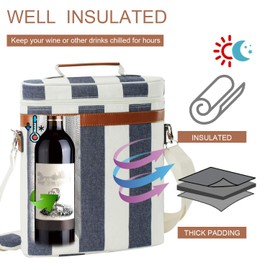 Zormy 3 Bottle Insulated Wine Tote Cooler Bag, Portable Carrier with Corkscrew Opener and Shoulder Strap for Beach Travel Picnic, Unique Carrier