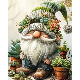 MBNTJHT DIY Easy Gnome Paint by Numbers Kit for Adults,Unframed Succulents Gnome Oil Paint by Number Kits for Beginner,Acrylic Painting Kits for Home Wall Decor 16X20 Inch.