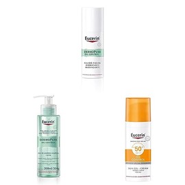 Eucerin Fluido Facial Hidratante Matificante para piel grasa, 50 ml  DermoPure Gel Limpiador Facial, 200 ml  Protector solar facial efecto mate toque 