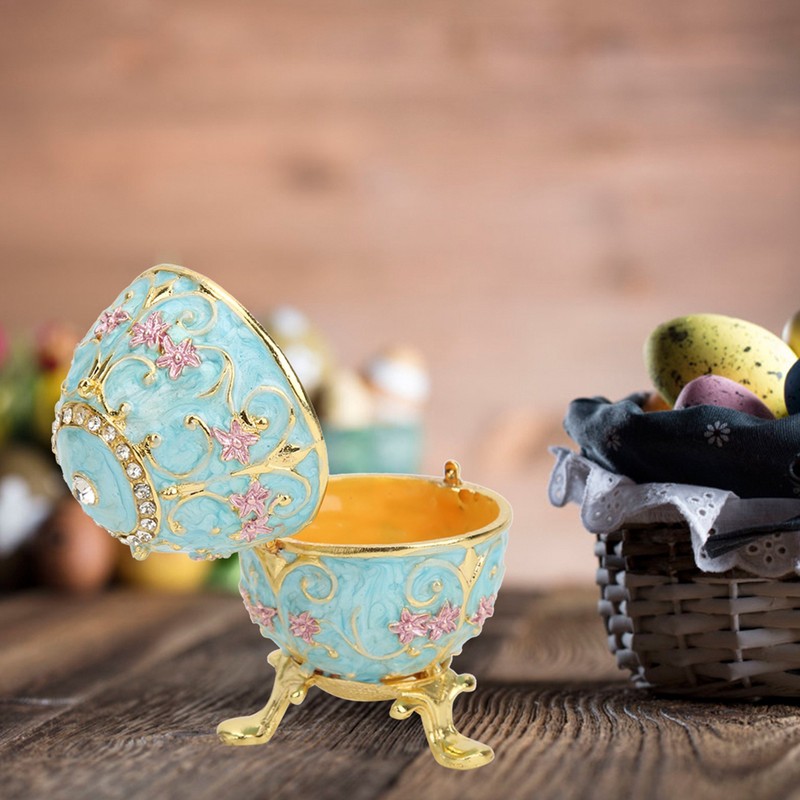 Hand Made Enameled Easter Egg Jewelry Box Organizer Home Desktop
