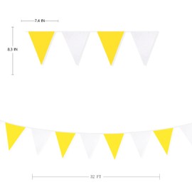 PinkBlume Yellow Party Decoration, Yellow and White Triangle Flag, Cloth Garland Banner, Ornament, Approximately 32.8 ft (10 m) Long, Suitable for Sunflower Lemon, Bee, Theme Party Pennant, Outdoor,