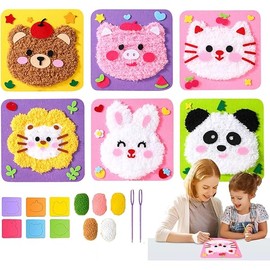 DIY Cartoon Animal Embroidery Doll Set - Creative Sewing Craft Kit with Felt Stickers for Fun Arts & Crafts Projects - Perfect for Kids and Beginners(Bear + Cat + Panda + Pig + Lion + Rabbit)