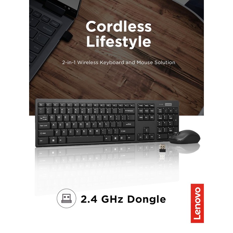 Lenovo 100 Wireless Keyboard and Mouse Combo – Cordless Set