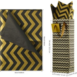 Chrisfall 12 Pieces Wine Gift Bag with Handles and Tissue Paper 14" x 4.7" x 3.5" Happy New Year Gift Bags for Wine Bottles for Whiskey Liquor, Wrapping Holiday Birthday Wedding(Black and Gold)