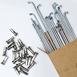 LUXU Pack of 36 14G J-curved bicycle steel spokes, bicycle spokes with brass nipples, mountain bike steel spokes, for MTB wheel spokes, e-bike, downhill, trekking, city bikes (197 mm-silver)