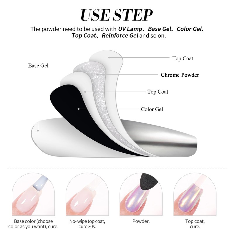 Born Pretty Silver Chrome Nail Powder Super Glossy Mirror Effect