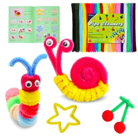 Zlulary 200 Pcs Pipe Cleaners Craft, Pipe Cleaners Chenille Stem, Pipe Cleaners for Crafts, Pipe Cleaners Craft Supplies with Instructions, Pom Poms, Pipe Cleaner Art Kits