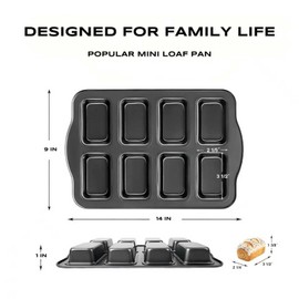 Astero 2 Pack Mini Loaf Pan with 8 Cavities Each, Nonstick Carbon Steel Mini Bread Baking Pan, Perfect for Banana Bread, Brownies, Cornbread, Mini Cakes, Meal Prep Baking