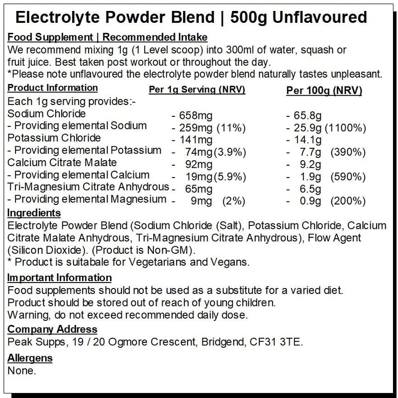 Electrolyte Powder Blend 500g - Calcium, Magnesium, Potassium & Sodium