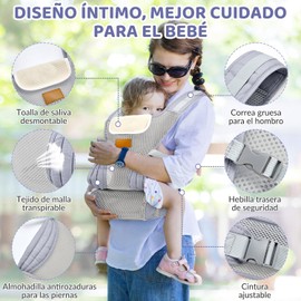Lukovee Cangurera de Bebé, Mochila Portabebés Ergonomico,Canguro Bebés Portátil Soporte Firme para Bebé, Cabestrillos Portabebés Algodón Ligero y Transpirable, para Niños de 3-24Meses, Hasta 20 kg