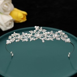 Elegant Flower Rhinestone & Pearl Crown Headband - Wedding Bridal Tiara for Women and Girls, Floral Hair Accessories, Crystal Hairpiece, Perfect for Bridesmaids and Parties