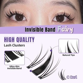 Fairy Manga Lash Kit l Ultra-Thin Invisible Band with 144pcs Individual Lashes, C Curl for DIY Springtok Eyelashes Extension, Waterproof Long Lasting:_Snow Lotus Kit