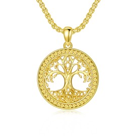 Tree of Life Necklace Gold Plated Over 925 Sterling Silver Tree of Life Pendant Necklace Jewelry Gifts for Men Women